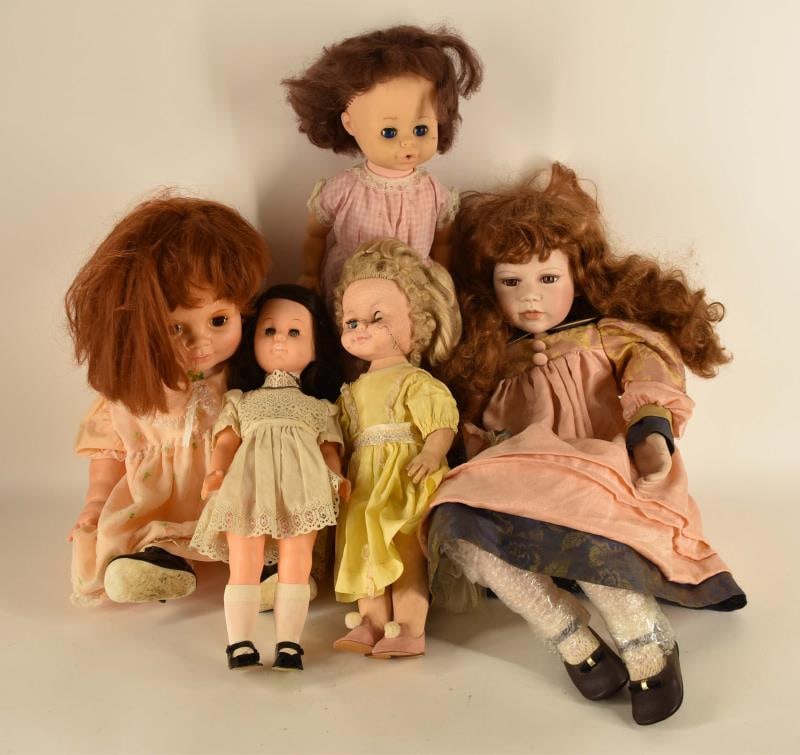Group Of Five Dolls In Porcelain, Plastic: Featuring Five Dolls Including A Porcelain Madison Lee Doll, A Crissy Doll Plus Three Others. Dolls Measure From 16" To 25" Tall. All Dolls In Original Clothing.