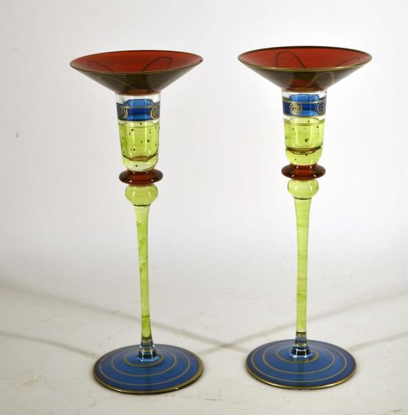 Pair Of Contemporary Candlesticks: Measuring Almost 10", A Small Nick On One Rim.