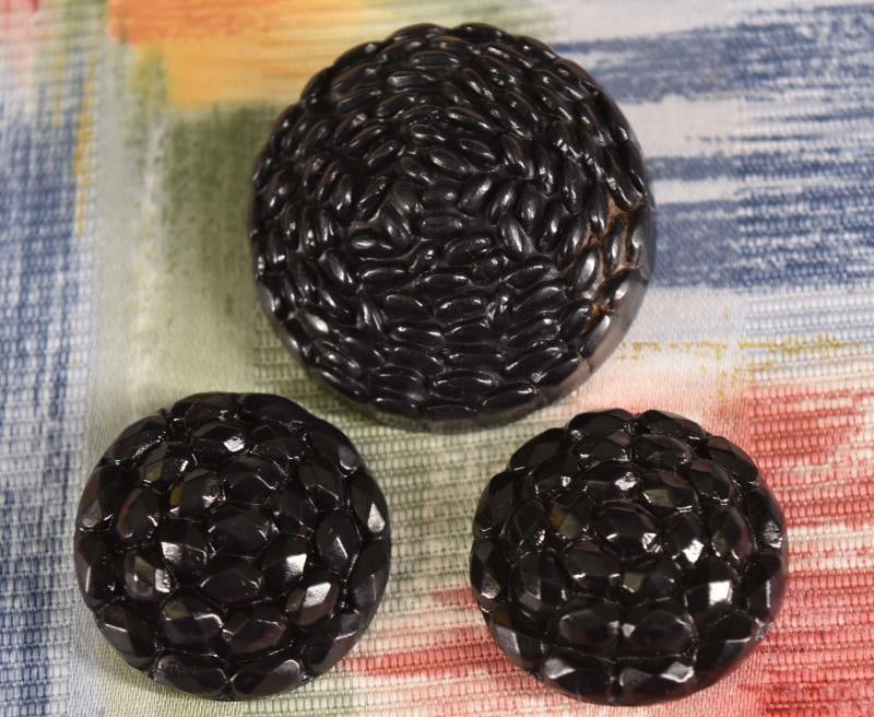 Three Plastic Buttons Imitating Black Glass (1 of 5)