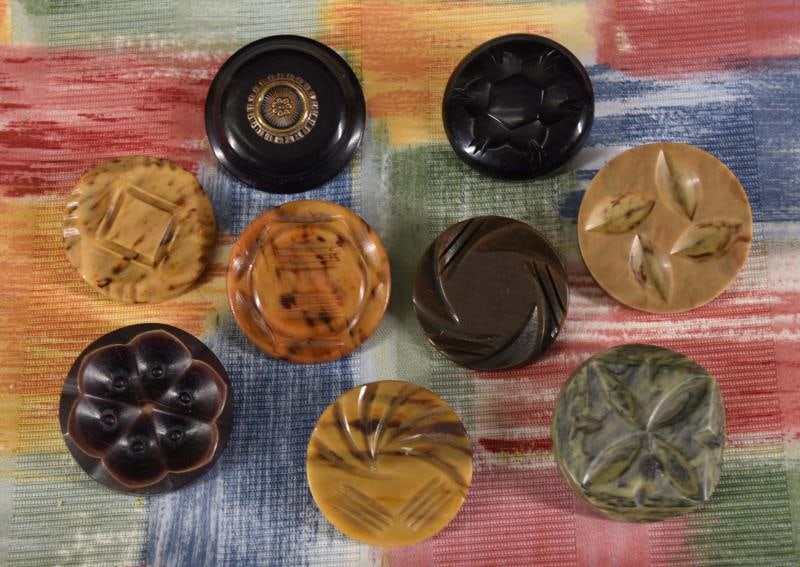 Nine Early Plastic Carved Buttons (1 of 11)