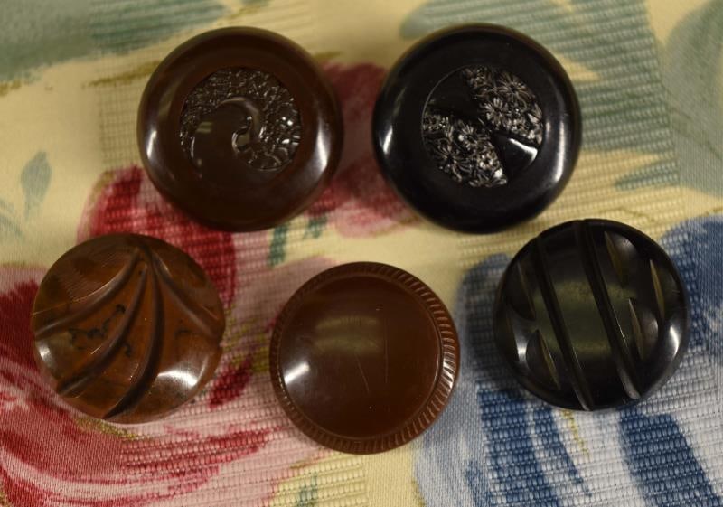 Five Bakelite Carved Buttons (1 of 9)