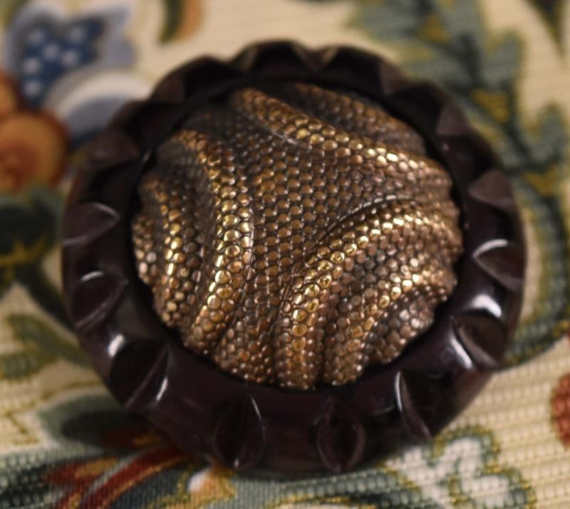 Chocolate Bakelite And Brass Escutcheon Button (1 of 3)