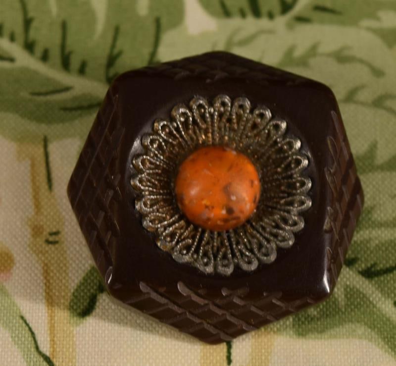 Chocolate Bakelite Button With Mottled Center (1 of 4)