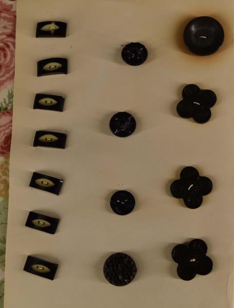 Group Of Black & White Celluloid Buttons: Featuring A Card Of Fifteen Black And White Celluloid Buttons. National Button Society Smalls And Mediums, Measuring Between 5/8" To 1 1/8".