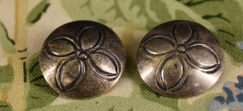 Southwestern Style Mexico Silver Buttons: Featuring A Pair Of Silver Buttons In A Southwestern Style. Possibly Mexico Silver. National Button Society, Medium Measuring 1/2"