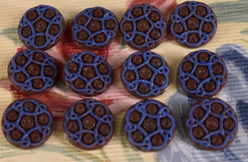 Imitation Fabric Plastic Buttons: Featuring A Set Of Twelve Plastic Imitation Fabric Buttons. National Button Society, Mediums Measuring 1"