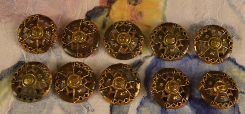 Ten Brass Pierced And Painted Buttons (1 of 6)