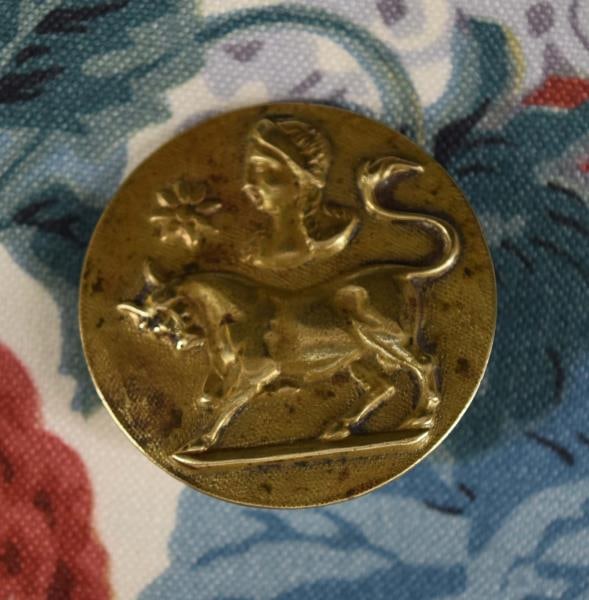 Brass Taurus Zodiac Button: Featuring A Brass Taurus The Bull Zodiac Button. National Button Society Medium, Measuring Just Short Of 1.25".