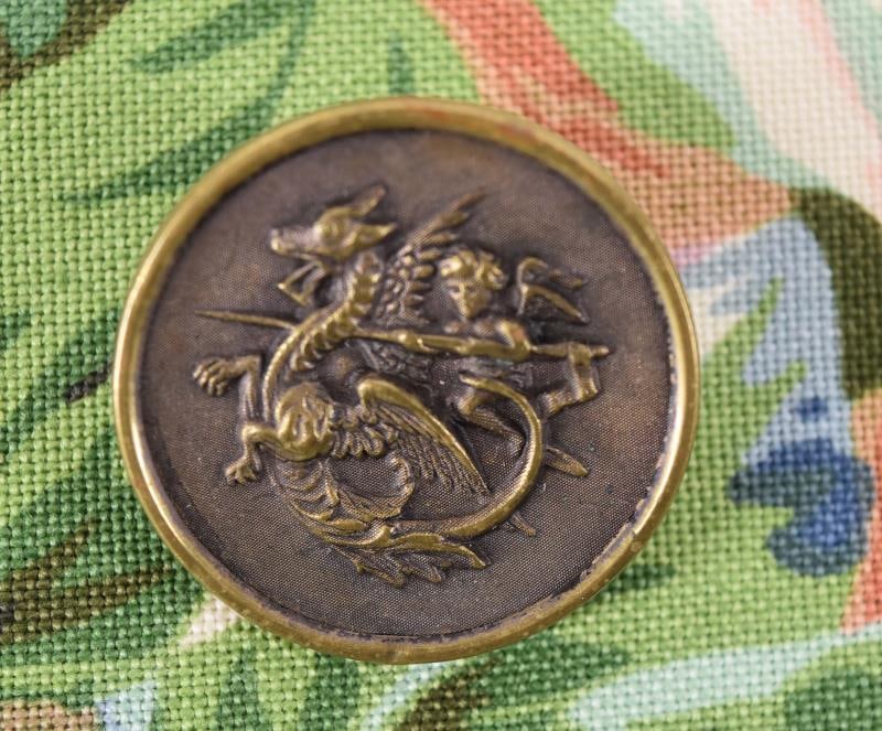Cupid Riding Dragon Brass Picture Button (1 of 2)