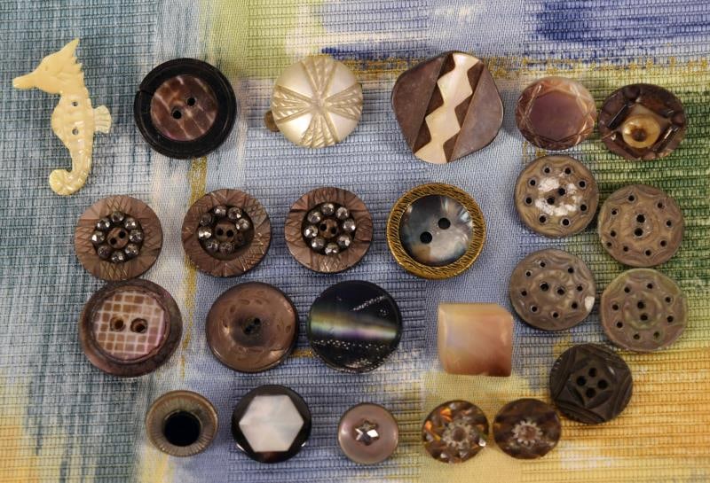 Twenty Four Unusual Carved Abalone & Mop Buttons (1 of 6)
