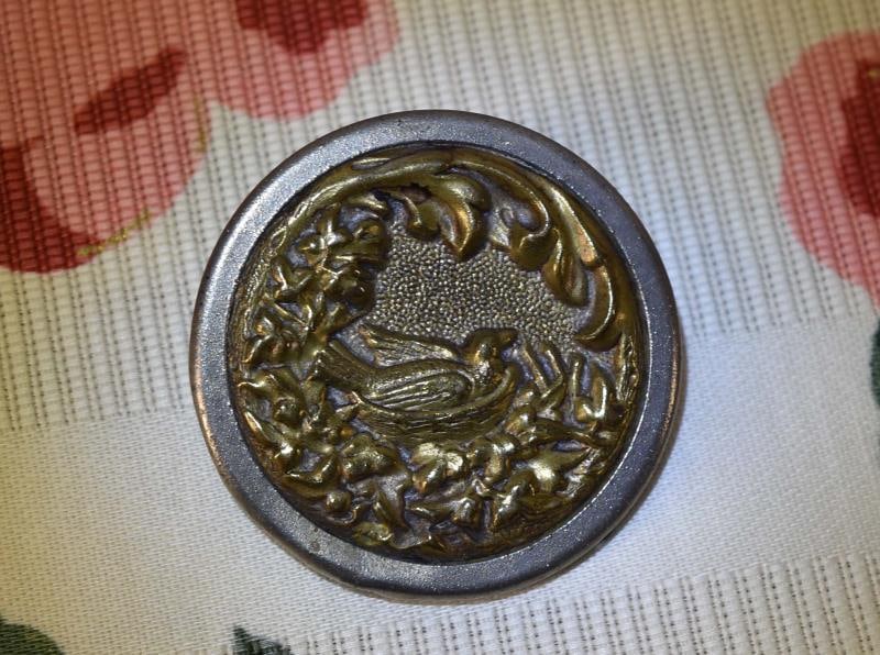 Bird On A Nest Brass Picture Button (1 of 2)