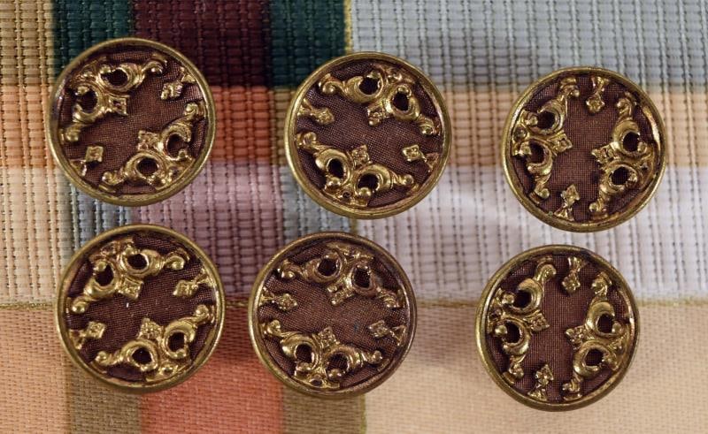 Set Of Six Brass & Wood Back Pattern Buttons (1 of 2)