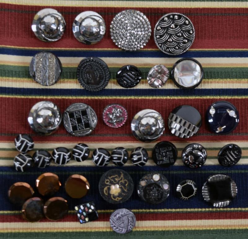 Thirty Six Black Glass & Silver Buttons (1 of 4)
