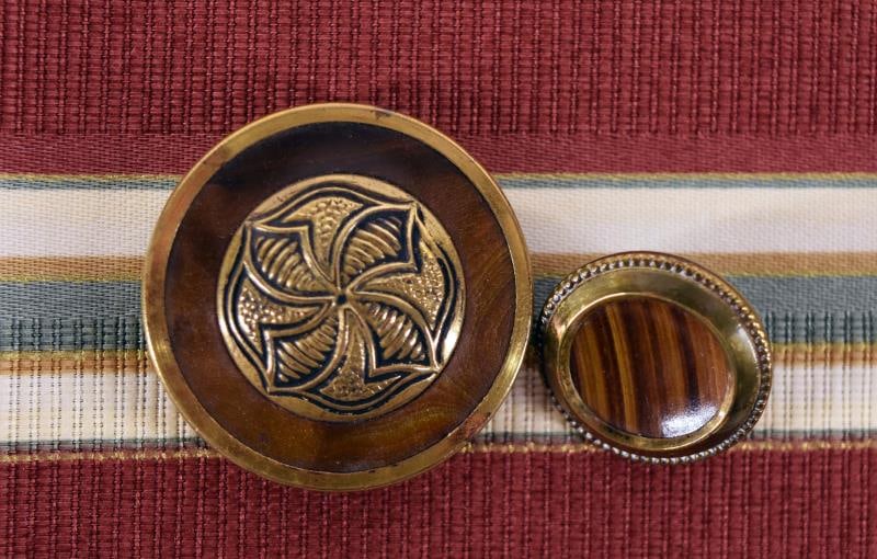 Two Brass With Imitation Wood Background Buttons (1 of 2)