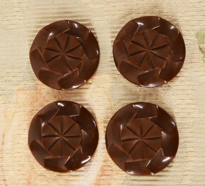 Four Large Carved Chocolate Bakelite Buttons (1 of 3)