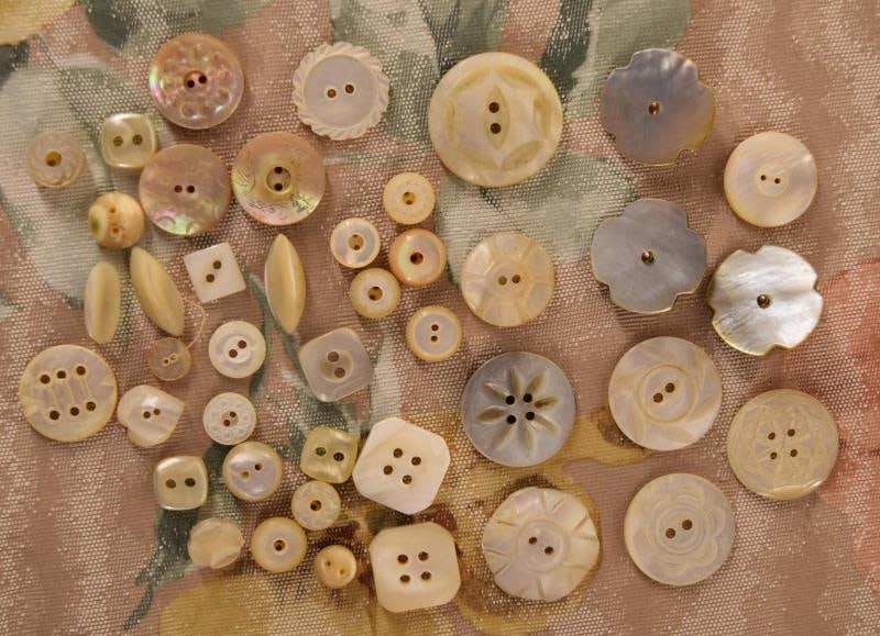 Group Of Carved Mother Of Pearl Buttons: Featuring Over Forty Buttons Of Carved Mother Of Pearl, Six Whistles, Measuring Less Than 3/8" To Just Over 3/4", National Button Society Dimi, Small And Medium.