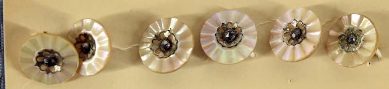 Set Of Six Pearl & Steel Buttons: Featuring A Set Of Six Matching Pearl And Cut Steel Center Buttons, Measuring 1/2", National Button Society Small.