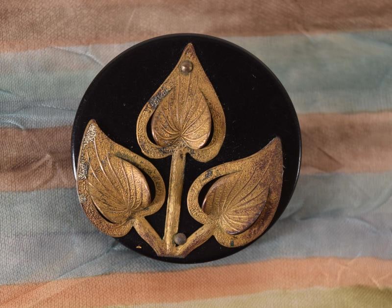 Black Bakelite & Brass Leaf Button (1 of 2)