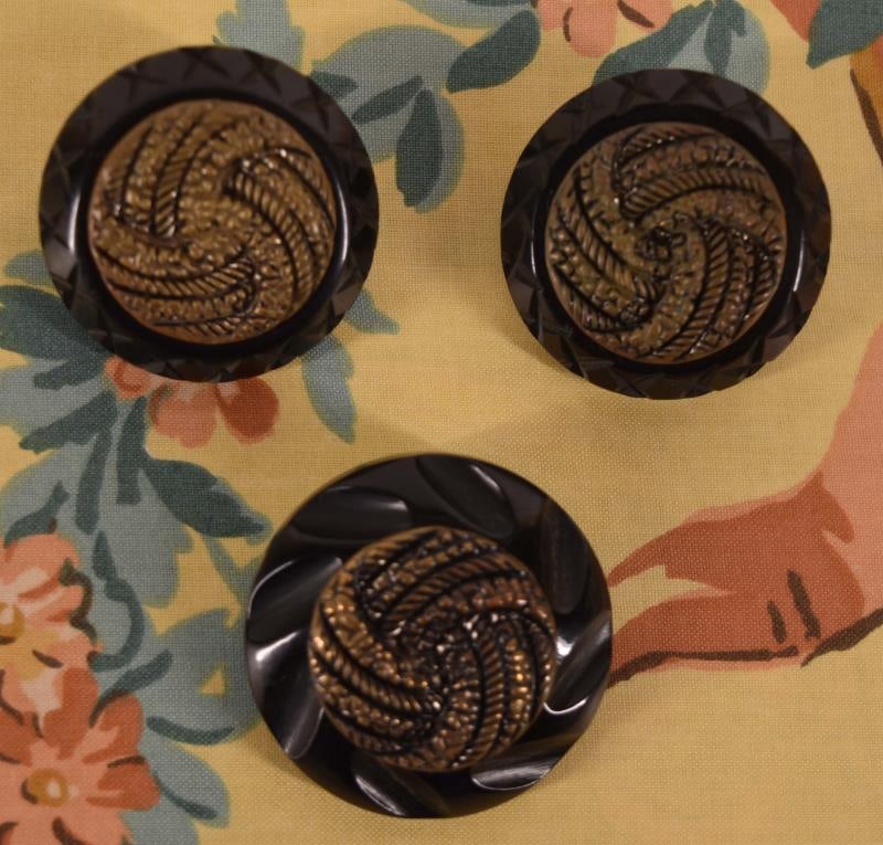 Three Bakelite & Brass Large Buttons (1 of 3)