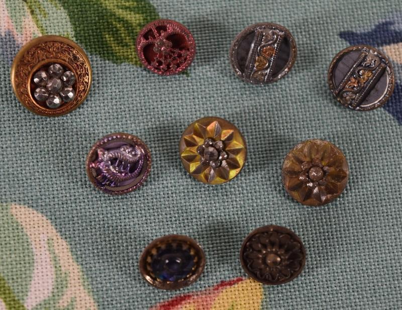 Nine Fine Pearl & Enamel Picture Buttons: Featuring Nine Picture Buttons With Enamel, Pearl And Colorized, Measuring Between 1/2" To Almost 3/4", National Button Society Small.