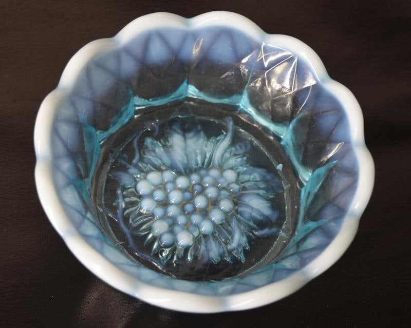 Fenton Blue Opalescent Grape Pattern Bowl (1 of 3)