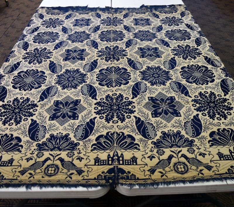 Dated 1850 Americana Blue And White Coverlet (1 of 17)