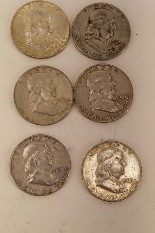 Six Franklin Half Dollars (1 of 4)