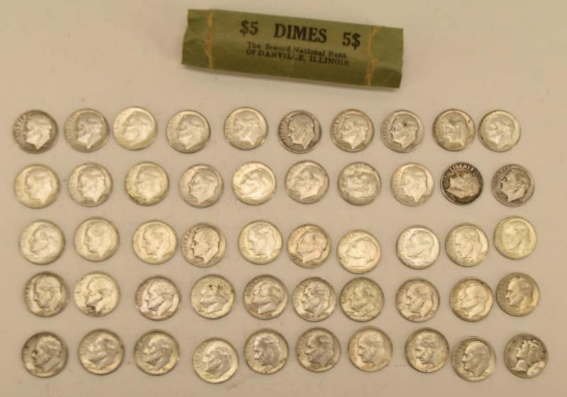 $5 Roll Of Silver Roosevelt & Mercury Dimes (1 of 6)