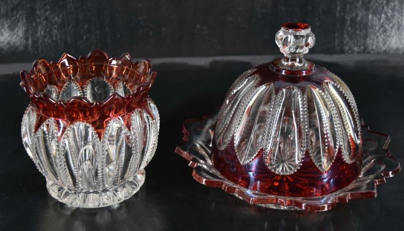 Eapg Uranium Ruby Flash Covered Butter & Spooner (1 of 7)