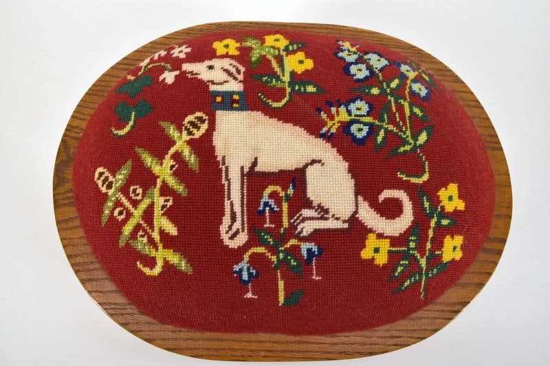 Needlepoint Retriever Dog Foot Stool (1 of 2)