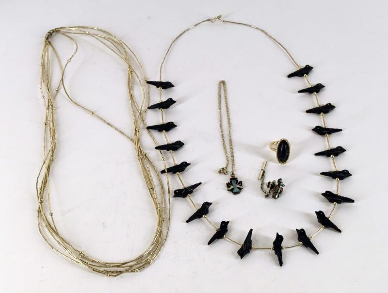 Silver Native American Fetish Black Crow Necklace (1 of 4)