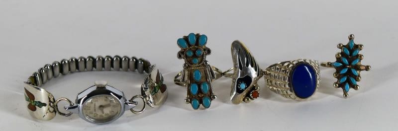 Navajo Native American Rings & Watch Band (1 of 9)