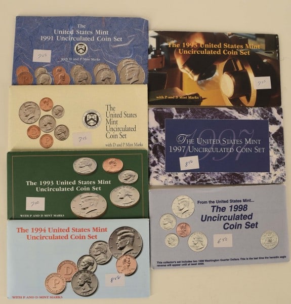 1991-1998 U. S. Mint Uncirculated P & D Coin Sets (1 of 14)