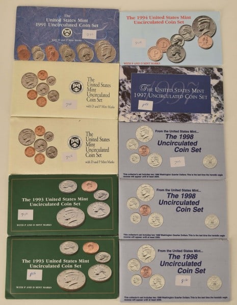 1991-1998 U. S. Mint Uncirculated P & D Coin Sets (1 of 19)