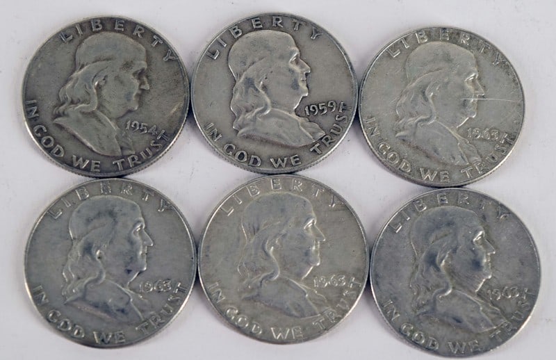 Six Franklin Silver Half Dollars (1 of 2)