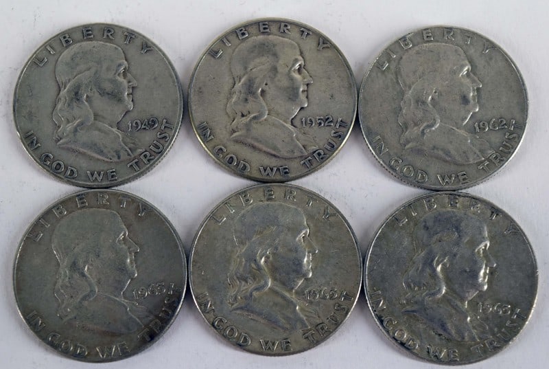 Six Franklin Silver Half Dollars (1 of 2)
