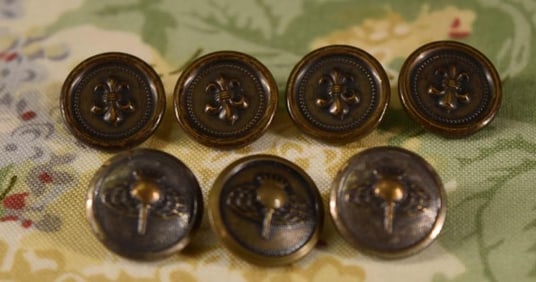 Seven Picture & Pattern Brass Buttons