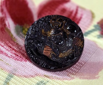 Genghis Khan Black Glass Button