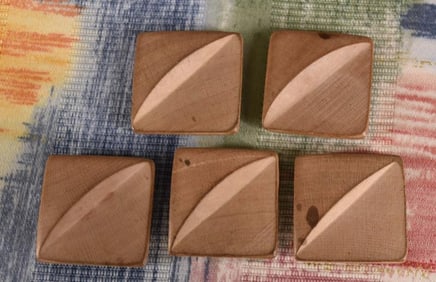 Set Of Five Carved Wood Buttons