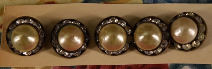Five Pearl And Rhinestone Buttons