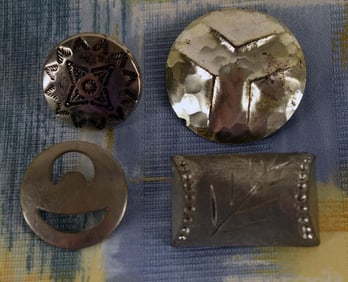 Four Unusual Shapes Or Designs Silver Tone Buttons