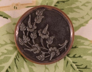 Large Floral Brass Picture Button