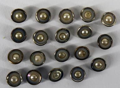 Nineteen White Brass Dimi & Pearl Center Buttons