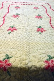 Vintage Twin Size Pink & White Chenille Bedspread