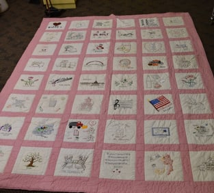 Hand Embroidered Squares Quilt