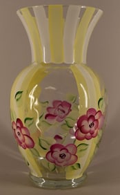 Fenton? Hand Painted Clear Glass Vase