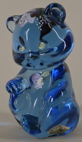 Fenton Blue Glass Teddy Bear Figure