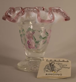 Fenton Pink Opalescent Hand Painted Vase