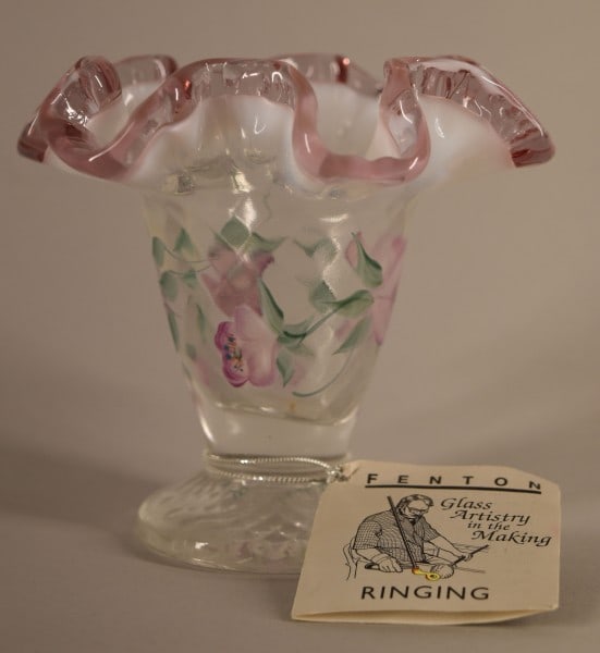 Fenton Pink Opalescent Hand Painted Vase (1 of 4)
