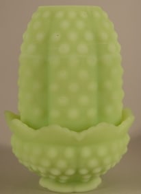Fenton Satin Custard Green Vaseline Fairy Lamp